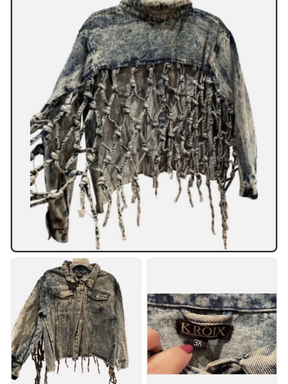 Western Fringe Denim 90’s Thrashed Jacket 3x Punk
